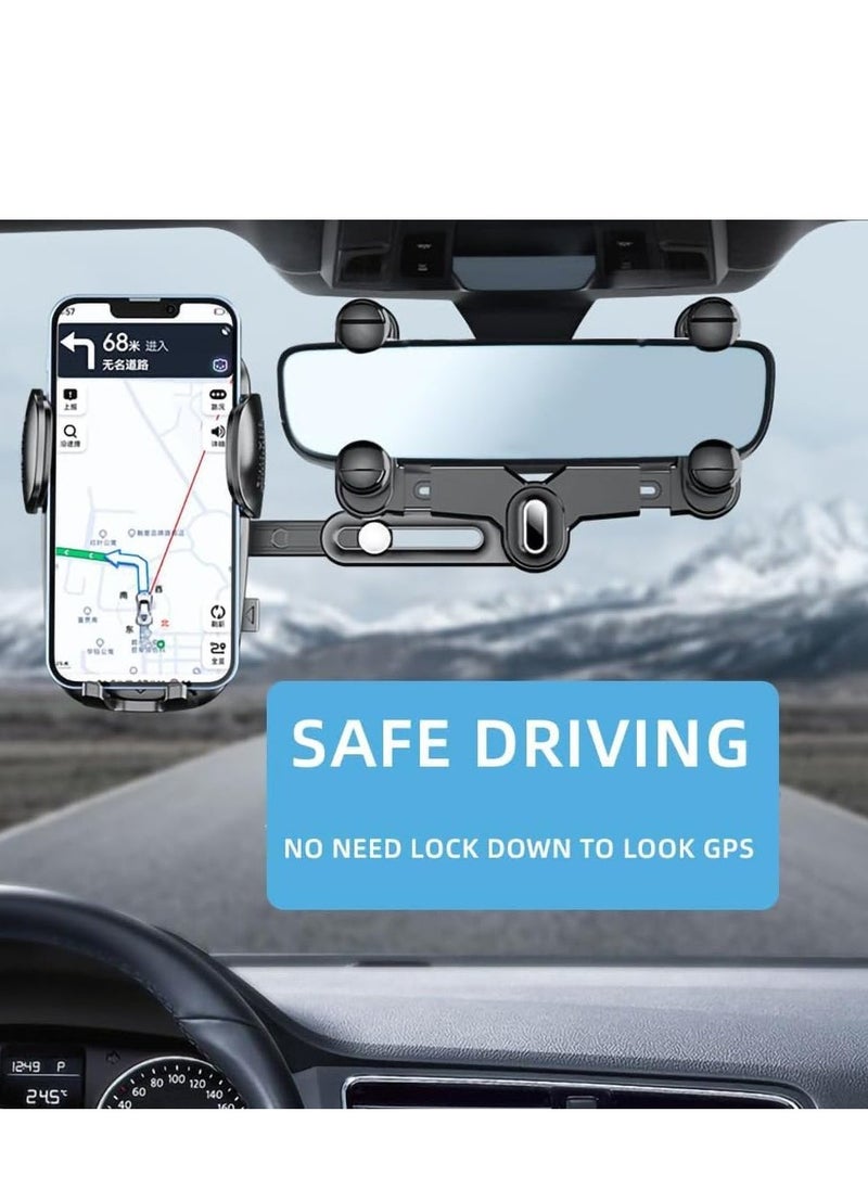 Excefore Rearview Mirror Phone Holder for Car, 360°Rotatable and Retractable Car Multifunctional Rear View Holder, Four Corners Fixed Anti-Shake Design, All Mobile Phones  - Image 4