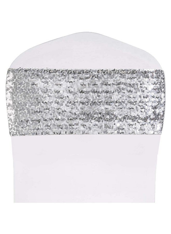 Poise3EHome Silver Sequin Chair Sashes Folding Chair Covers Bow For Party Wedding Reception Decorations 50 Pcs - Image 3