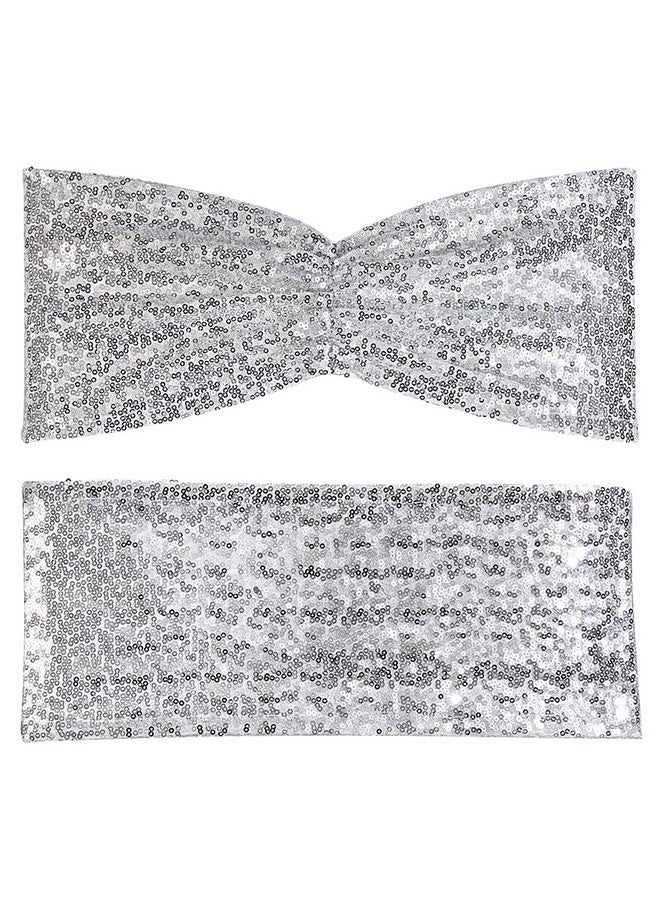 Poise3EHome Silver Sequin Chair Sashes Folding Chair Covers Bow For Party Wedding Reception Decorations 50 Pcs - Image 4