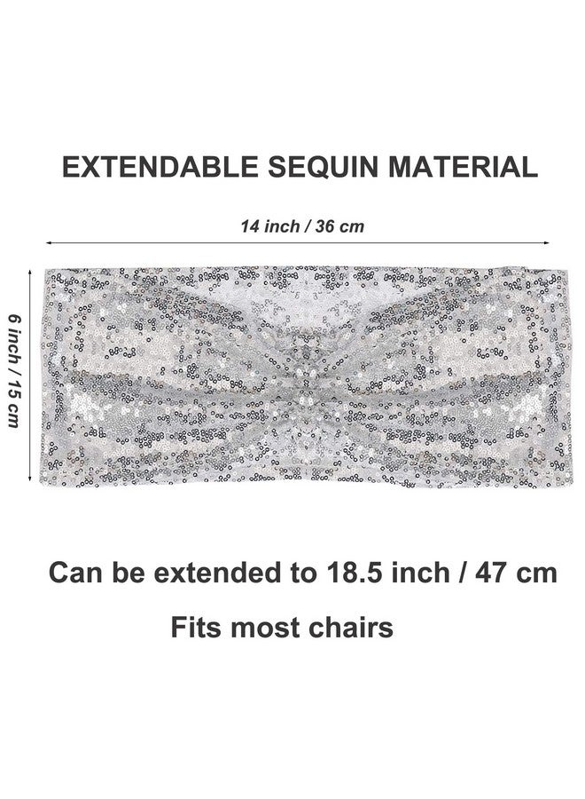 Poise3EHome Silver Sequin Chair Sashes Folding Chair Covers Bow For Party Wedding Reception Decorations 50 Pcs - Image 5