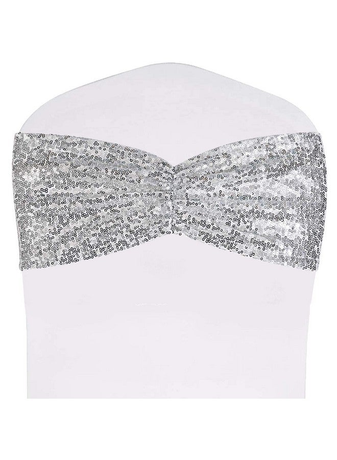 Poise3EHome Silver Sequin Chair Sashes Folding Chair Covers Bow For Party Wedding Reception Decorations 50 Pcs - Image 1