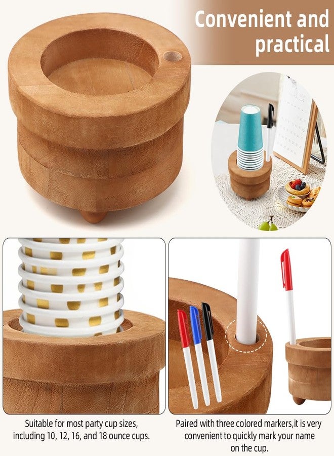 Kazheon Wooden Cup Holder with Marker Slot,Brown Cup Holder Dispenser Disposable Mug Dispenser,Wooden Party Cups Dispenser Wooden Organizer for Modern Farmhouse Home bar(Brown,Size:5.51 * 2.95inch) - Image 3