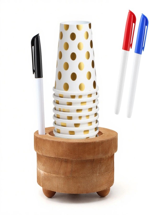 Kazheon Wooden Cup Holder with Marker Slot,Brown Cup Holder Dispenser Disposable Mug Dispenser,Wooden Party Cups Dispenser Wooden Organizer for Modern Farmhouse Home bar(Brown,Size:5.51 * 2.95inch) - Image 1