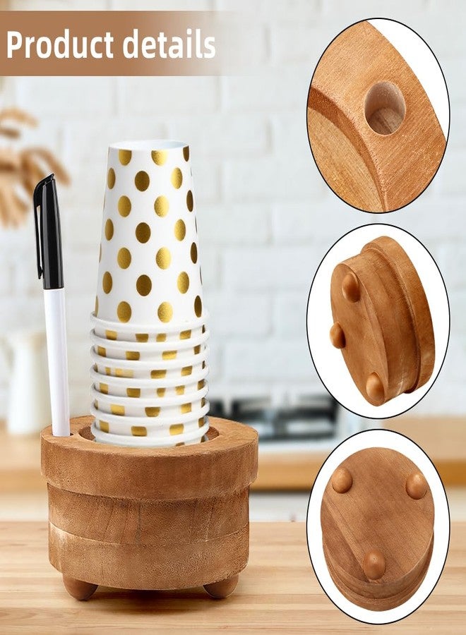 Kazheon Wooden Cup Holder with Marker Slot,Brown Cup Holder Dispenser Disposable Mug Dispenser,Wooden Party Cups Dispenser Wooden Organizer for Modern Farmhouse Home bar(Brown,Size:5.51 * 2.95inch) - Image 4