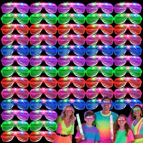 FathiSooc 108 PCs LED GlassesLight Up GlassesGlow Glasses Glow In The Dark Party Supplies Suitable For KidsAdults 3 Light up Modes 5 Neon Colors Rave PartyWedding Birthday Concert New Year Carnival - Image 1