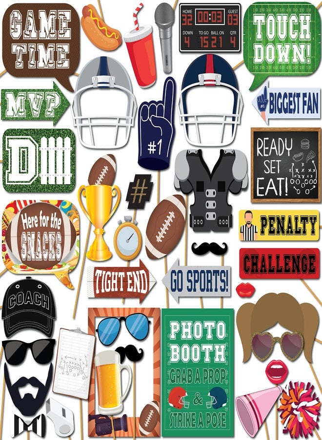 Outside The Booth Football Photo Booth Props - 41-pc Kit with 8 x 10-Inch Signs, 60 Adhesive Pads, 45 Sticks - Superbowl & Tailgate Props - Image 1