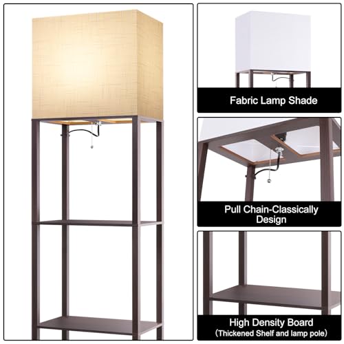 RUNTOP Plus - Floor Lamp with Shelves, Wide Shelf Lamp, Shelf Floor Lamp with 15W LED Bulb, 3 Colors Temperature, Memory Function, Large Display Storage, Standing Lamps for Living Room, Bedroom, Wood - Image 5