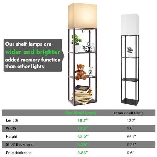 RUNTOP Plus - Floor Lamp with Shelves, Wide Shelf Lamp, Shelf Floor Lamp with 15W LED Bulb, 3 Colors Temperature, Memory Function, Large Display Storage, Standing Lamps for Living Room, Bedroom, Wood - Image 2