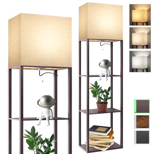RUNTOP Plus - Floor Lamp with Shelves, Wide Shelf Lamp, Shelf Floor Lamp with 15W LED Bulb, 3 Colors Temperature, Memory Function, Large Display Storage, Standing Lamps for Living Room, Bedroom, Wood - Image 1