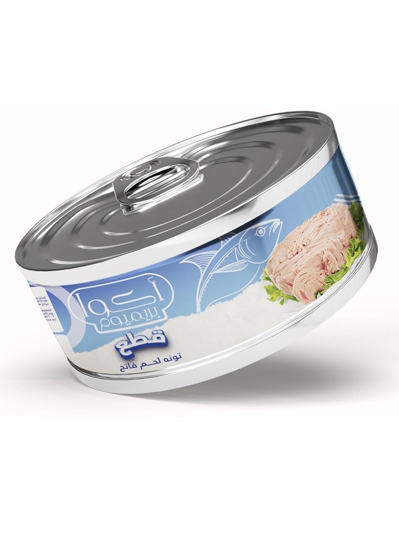 أكوا بريميوم تونة خفيفة بالقطع ١٤٠ جم  عالية البروتين – طعم طبيعي – جاهزة للأكل - Image 1