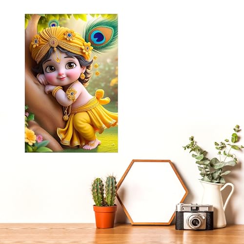Goelite Plastic Bal Gopal Krishna Photo For Pregnant Women Poster For Decoration Wall S Bedroom, Living Room, And More | Cute Baby Krishna Wall Poster Size: 18X12 Inches Set Of 1 (Design 22) - Image 2