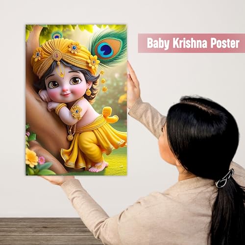 Goelite Plastic Bal Gopal Krishna Photo For Pregnant Women Poster For Decoration Wall S Bedroom, Living Room, And More | Cute Baby Krishna Wall Poster Size: 18X12 Inches Set Of 1 (Design 22) - Image 5