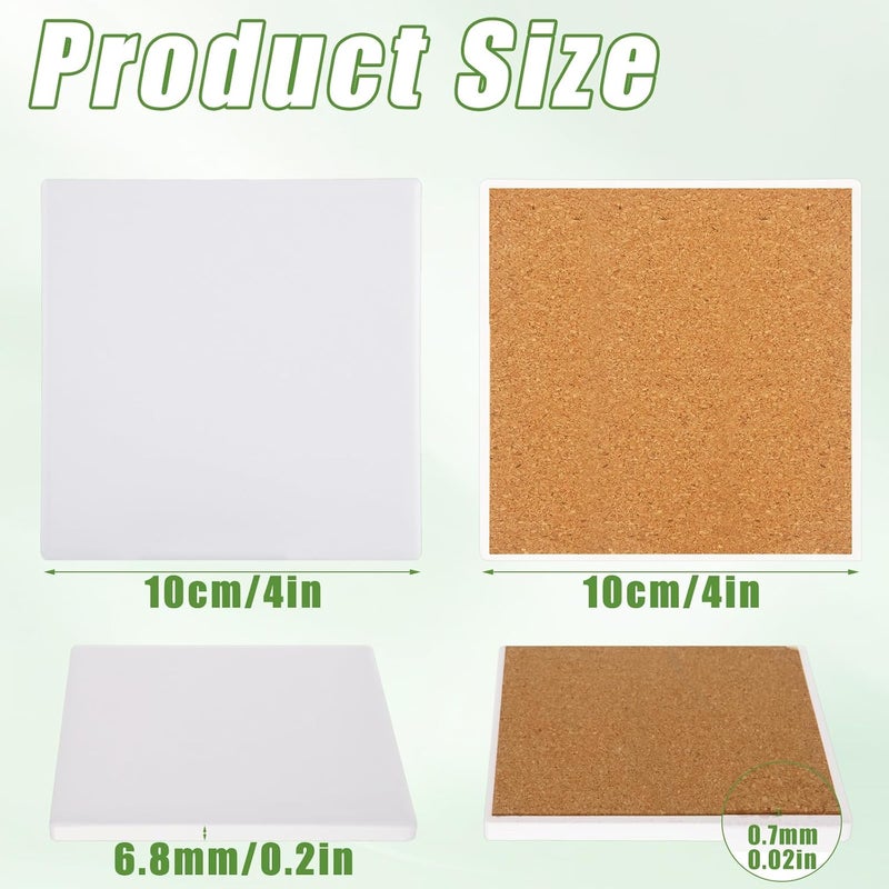 APACALI Ceramic Coasters Set of 25, 10 x 10cm / 4 x 4Inch Ceramic Tiles, Square Ceramic Coasters with Cork Backing Pads, Sublimation Coasters Blank for Inks Art Painting DIY - Image 2