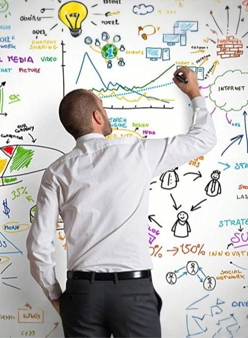 كيلا ملصق سبورة بيضاء سهل الكتابة والمسح. يُشجع الأطفال على تعلم الحروف والأرقام والرسم الحر، مما يُنمّي خيالهم ومهاراتهم. يأتي بمقاس (300×45 سم) مع قلمين للسبورة البيضاء وممحاة. - Image 2