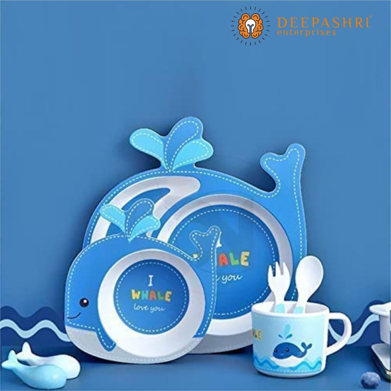 Deepashri™ Baby Feeding Essentials Set |Soft Spoon & Fork - Divided Suction Plate, Suction Bowl, Sippy Cup, BPA-Free, Dishwasher Safe - Whale Blue (Set of 5). - Image 5