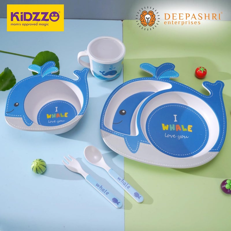 Deepashri™ Baby Feeding Essentials Set |Soft Spoon & Fork - Divided Suction Plate, Suction Bowl, Sippy Cup, BPA-Free, Dishwasher Safe - Whale Blue (Set of 5). - Image 3