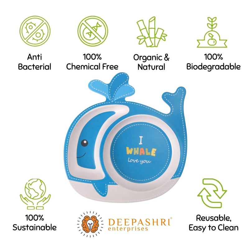 Deepashri™ Baby Feeding Essentials Set |Soft Spoon & Fork - Divided Suction Plate, Suction Bowl, Sippy Cup, BPA-Free, Dishwasher Safe - Whale Blue (Set of 5). - Image 4