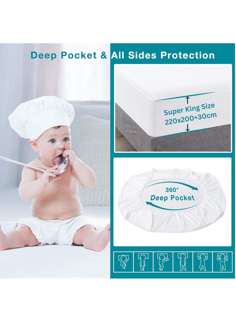 مزاجك واقي مرتبة مقاوم للماء، غطاء مرتبة من نسيج محبوك قابل للتنفس مع جيب عميق قابل للغسل ولا يسبب الحساسية وخالي من الفينيل للحيوانات الأليفة والأطفال البالغين (سوبر كينج (220 * 200 * 30)) - Image 3