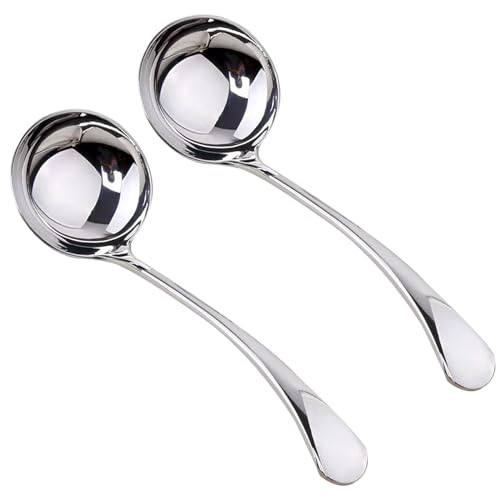 ZDFQly Small Ladle, Sauce - Gravy Ladle, 7.9 Inch, 18/10 Stainless Steel Small Gravy Soup Spoon for Spooning Gravies or Sauces, Set of 2(Silver） - Image 1