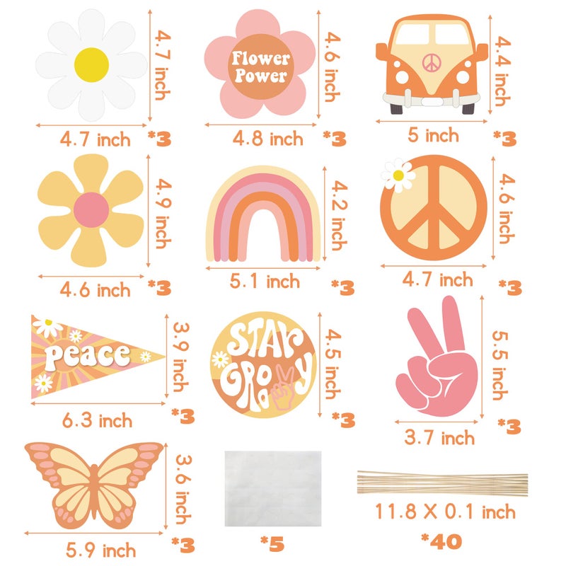 A1diee 30Pcs Groovy Retro Hippie Boho Party Centerpieces for Tables Toppers Rainbow Butterfly Daisy Flower Birthday Decoration Star Groovy 60's Party Supplies Favors for Girls Baby Shower Photo Props - Image 2