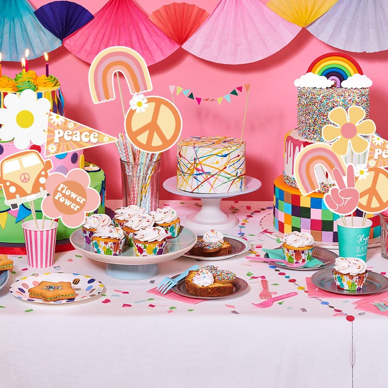 A1diee 30Pcs Groovy Retro Hippie Boho Party Centerpieces for Tables Toppers Rainbow Butterfly Daisy Flower Birthday Decoration Star Groovy 60's Party Supplies Favors for Girls Baby Shower Photo Props - Image 5