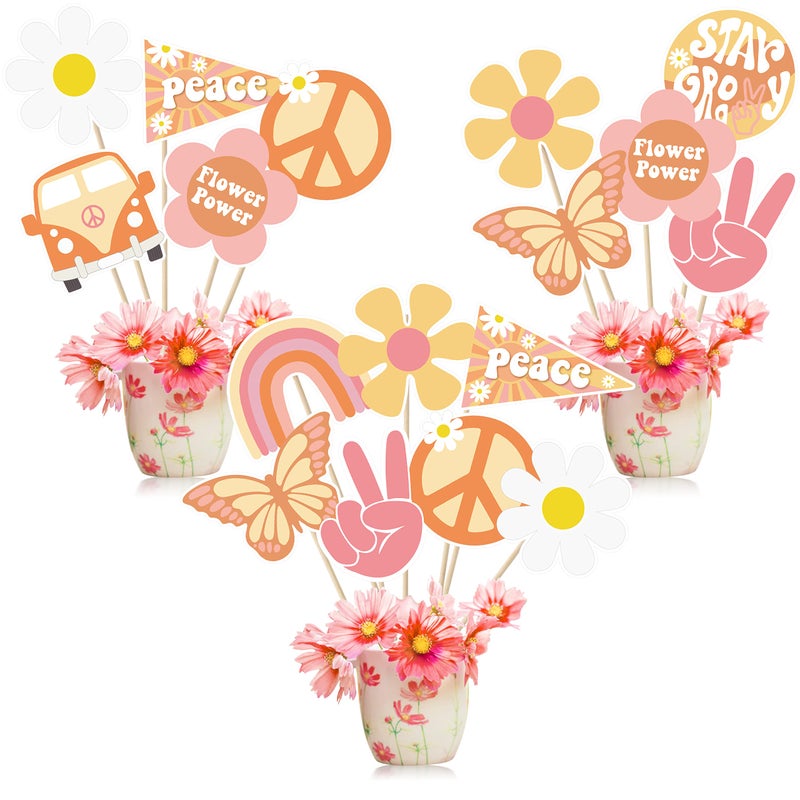 A1diee 30Pcs Groovy Retro Hippie Boho Party Centerpieces for Tables Toppers Rainbow Butterfly Daisy Flower Birthday Decoration Star Groovy 60's Party Supplies Favors for Girls Baby Shower Photo Props - Image 1