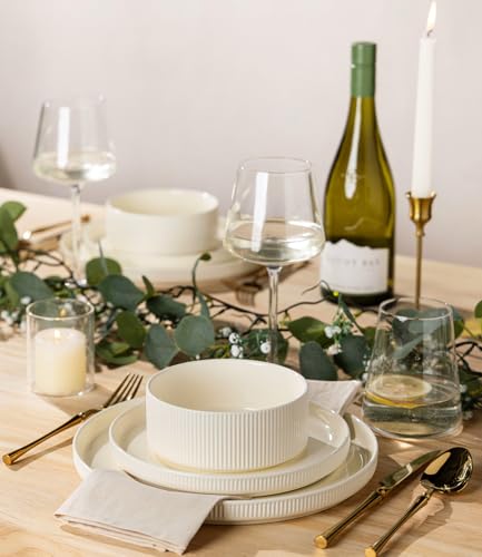 TheTerra Ceramic Dinnerware Sets for 4, 12 Pieces Porcelain Lightweight Plates and Bowls Sets, Scratch Resistant Dish Set, Oven & Microwave & Dishwasher Safe, Beige - Image 5