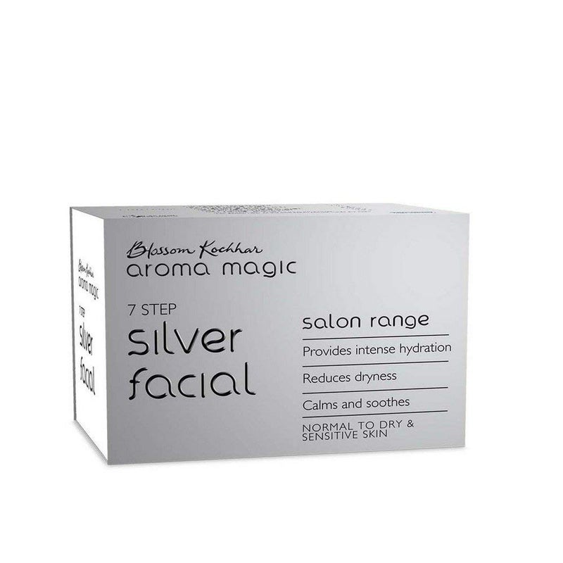 Aroma Magic Silver Facial Kit - Multi Use | 7 Steps Skincare Set | Hydrating & Soothing Facial Kit | Nourish Dry & Sensitive Skin | Reveals a Radiant Glow