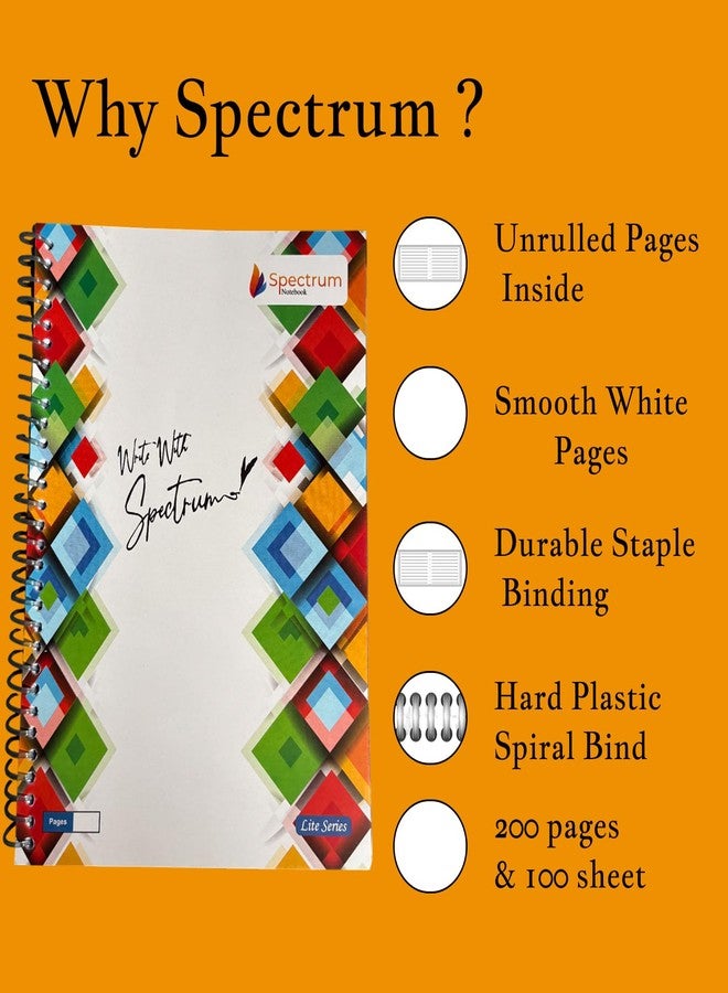 Spectrum Spiral Notebook, A4 Size, Colorful Geometric Design, Unruled Pages, 200 Pages, Pack of 4 - Image 3