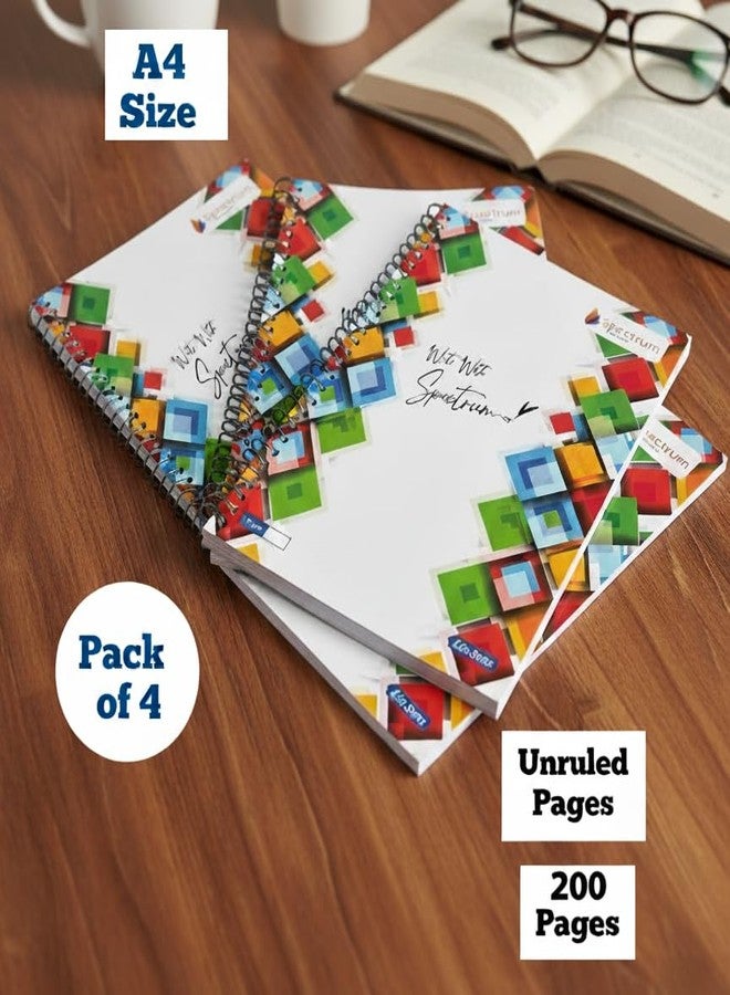 Spectrum Spiral Notebook, A4 Size, Colorful Geometric Design, Unruled Pages, 200 Pages, Pack of 4 - Image 2