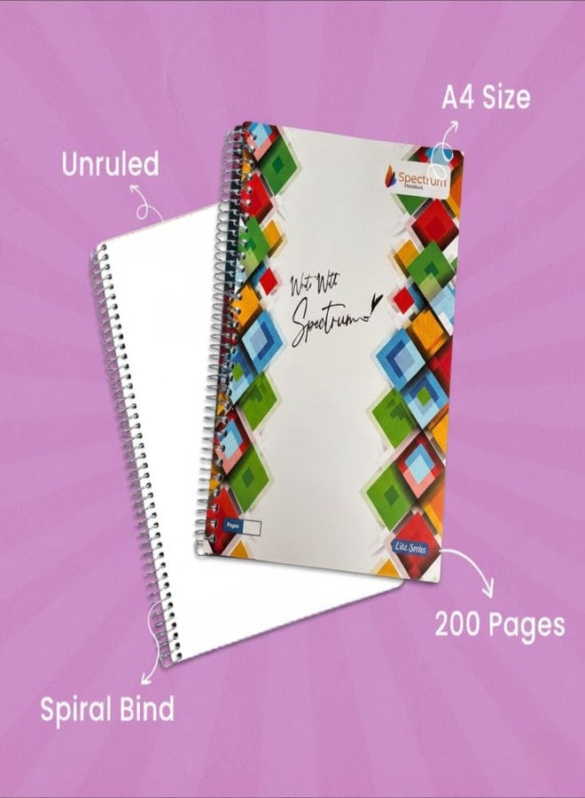 Spectrum Spiral Notebook, A4 Size, Colorful Geometric Design, Unruled Pages, 200 Pages, Pack of 4 - Image 4
