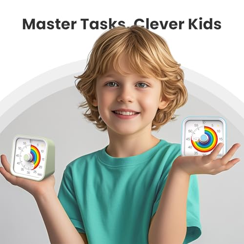 InfPokid Visual Timer for Kids with Pause Function, Cute Silent Timer with Rainbow for Classroom, Teaching, Task, Kitchen, 60 Minute Countdown Time Management for ADHD (Rainbow Blue) - Image 2