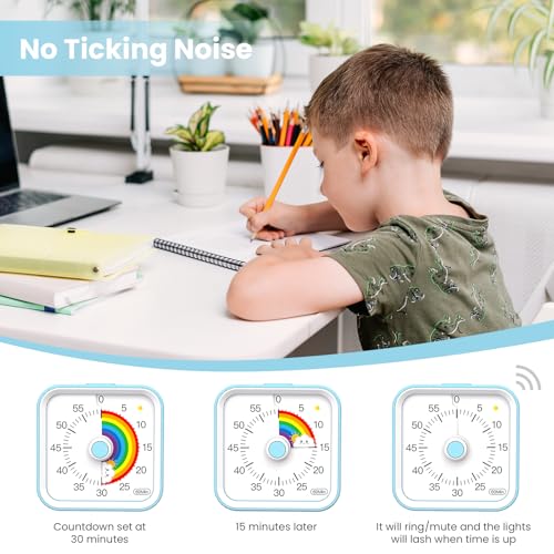 InfPokid Visual Timer for Kids with Pause Function, Cute Silent Timer with Rainbow for Classroom, Teaching, Task, Kitchen, 60 Minute Countdown Time Management for ADHD (Rainbow Blue) - Image 3