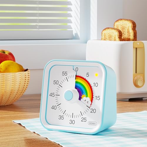 InfPokid Visual Timer for Kids with Pause Function, Cute Silent Timer with Rainbow for Classroom, Teaching, Task, Kitchen, 60 Minute Countdown Time Management for ADHD (Rainbow Blue) - Image 4