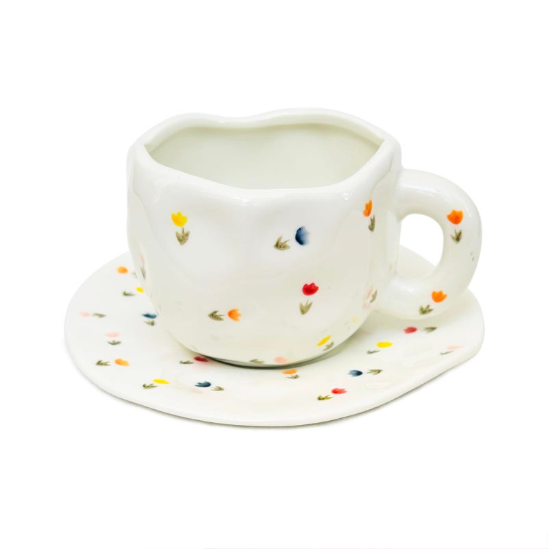 Noviko Flower Coffee Mug Fancy Tea Cups and Saucers Set for Mom 10 oz - Image 1
