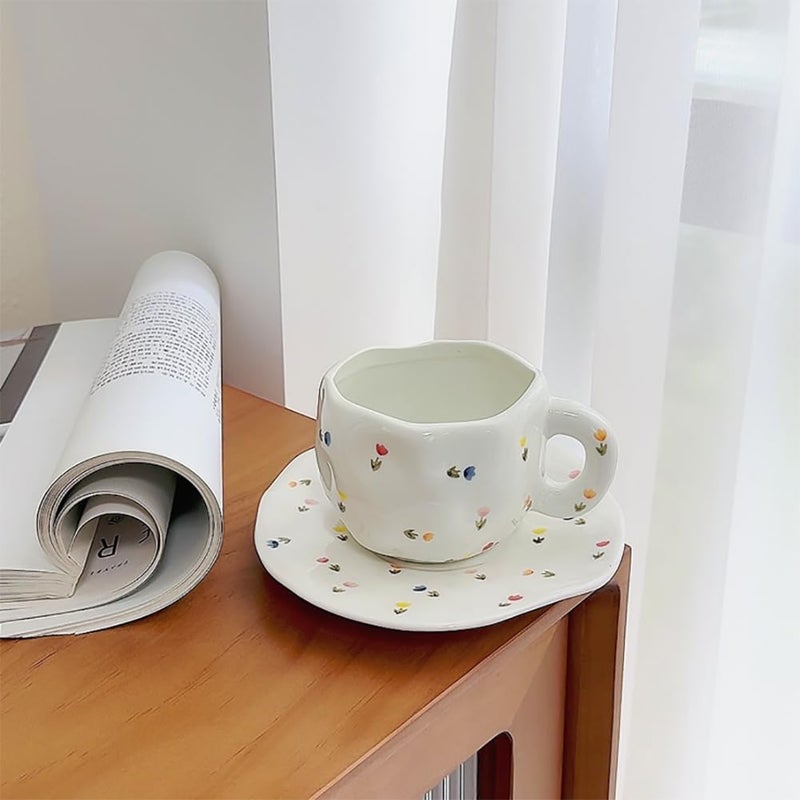 Noviko Flower Coffee Mug Fancy Tea Cups and Saucers Set for Mom 10 oz - Image 5
