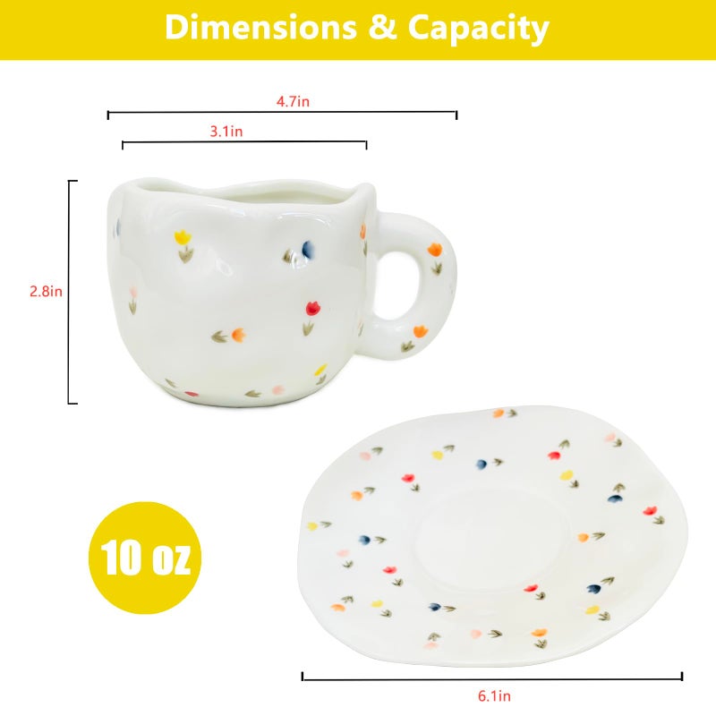 Noviko Flower Coffee Mug Fancy Tea Cups and Saucers Set for Mom 10 oz - Image 2
