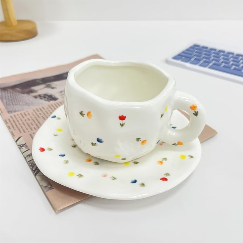 Noviko Flower Coffee Mug Fancy Tea Cups and Saucers Set for Mom 10 oz - Image 3
