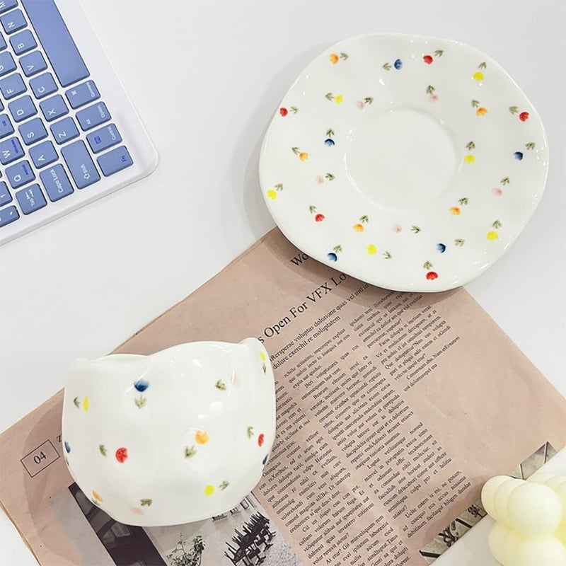Noviko Flower Coffee Mug Fancy Tea Cups and Saucers Set for Mom 10 oz - Image 4