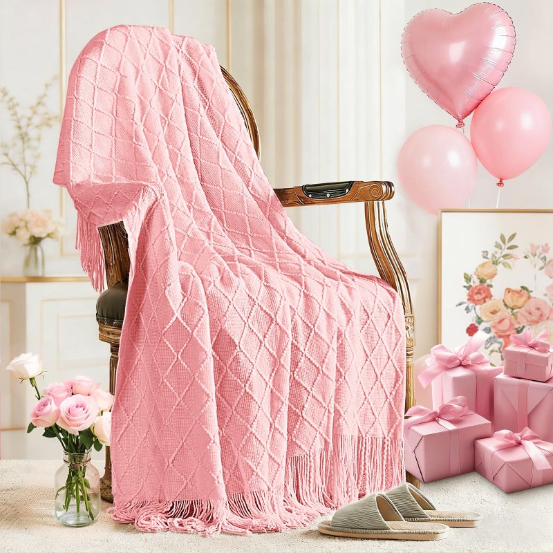 inhand Pink Knitted Throw Blanket for Couch BedMothers DayMom Birthday Gifts for Mom from Daughter SonRomantic Decor for Her Him Girlfriend Wife Farmhouse Warm Woven for Women60x80 - Image 2