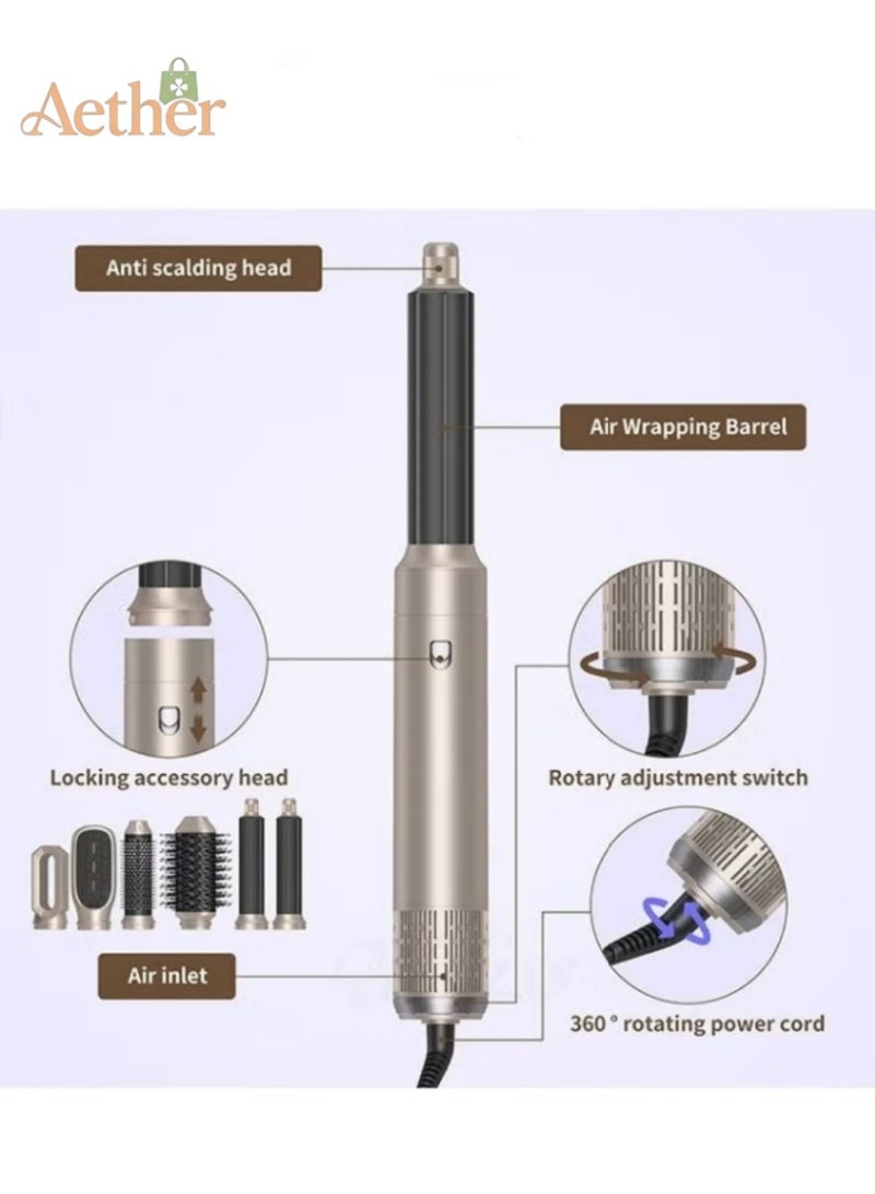 AETHER 6 In 1 Hair Multi Styler Removable Hair Dryer Brush Air Curler Air Curling Wrap Styler, Air Styler Set for Drying Curling Straightener Brush Hair Dryer Hair Dryer Hair Dryer Brush for All Hair - Image 4