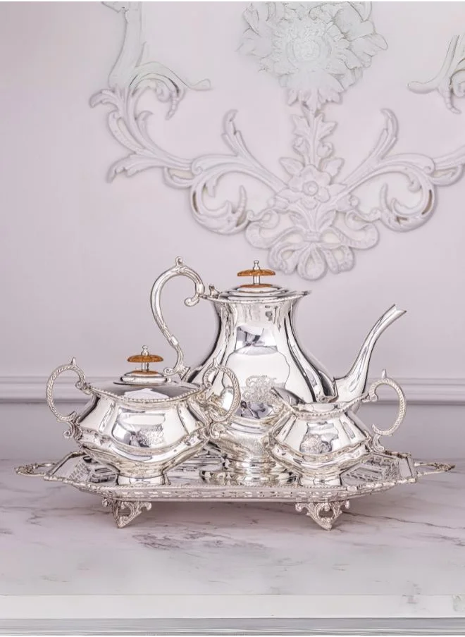 QUESERA Bariq silver plated brass-4 PC tea/coffee serving set by Quesera