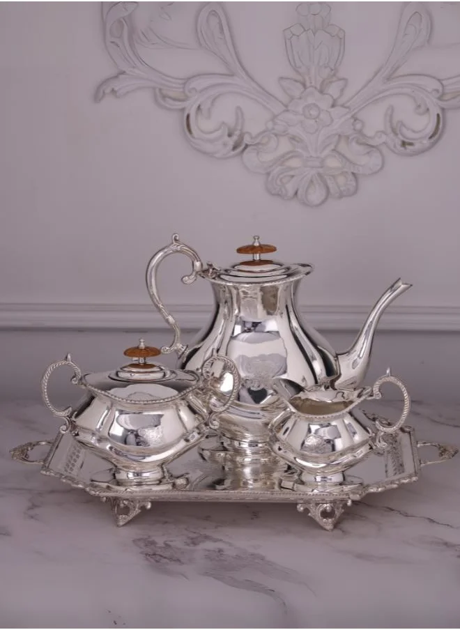 QUESERA Bariq silver plated brass-4 PC tea/coffee serving set by Quesera