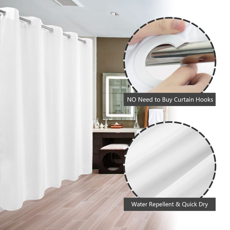 River Dream Extra Long No Hook Shower Curtain or Liner Soft Microfiber - Fabric Shower Curtain Liner Set, Machine Washable & Water Repellent, White, 71x98 - Image 2