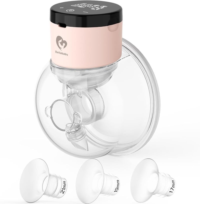 Bellababy Wearable Breast Pump Hands Free, Low Noise and Pain Free, Touch Screen Electric Breast Pump Wireless, 4 Modes 9 Levels Suction, Pink 1 Pack. (24mm Flanges, with 21mm/19mm/17mm Inserts) - Image 1