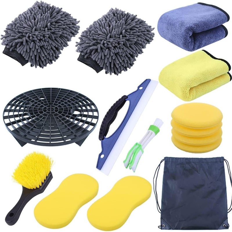 SCIENISH 15Pcs Car Cleaning Kit,Car Wash Detailing Kit,Car Detailing Brushes Set,Wash Bucket Bracket,Big Towels,Car Wash Mitts,Tire Brush,Window Water Blade,Car Wash Sponge Wax Applicators - Image 1