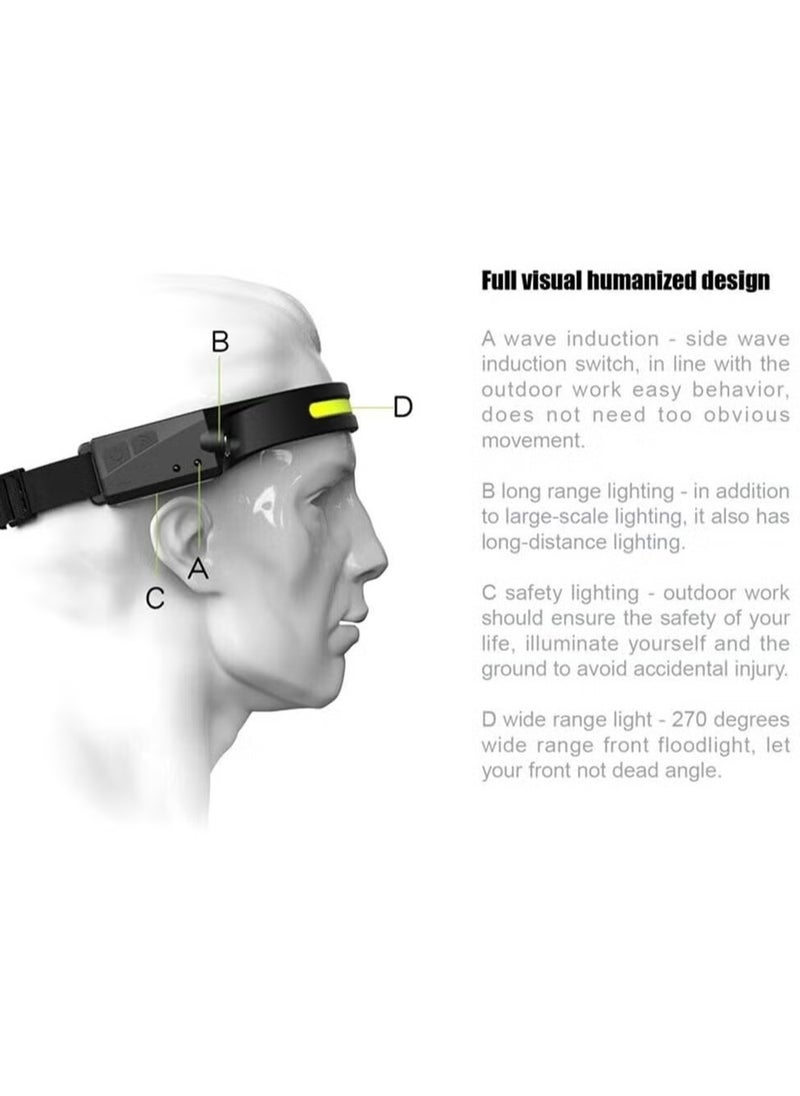 JAJEEK Rechargeable LED Headlamp | 5 Modes & Motion Sensor Waterproof Flashlight | 350 Lumen LED with 230° Wide Beam | Perfect for Running, Camping & Outdoor Activities  - Image 4