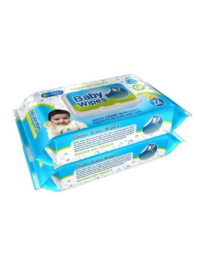 GLIDER Baby Wipeswith Moisture Lock Fliptop Contains Aloe Vera & Vitmain E Ph Balanced With No Parabens & Chlorine (Pack Of 2 (144 Wipes)) - Image 1