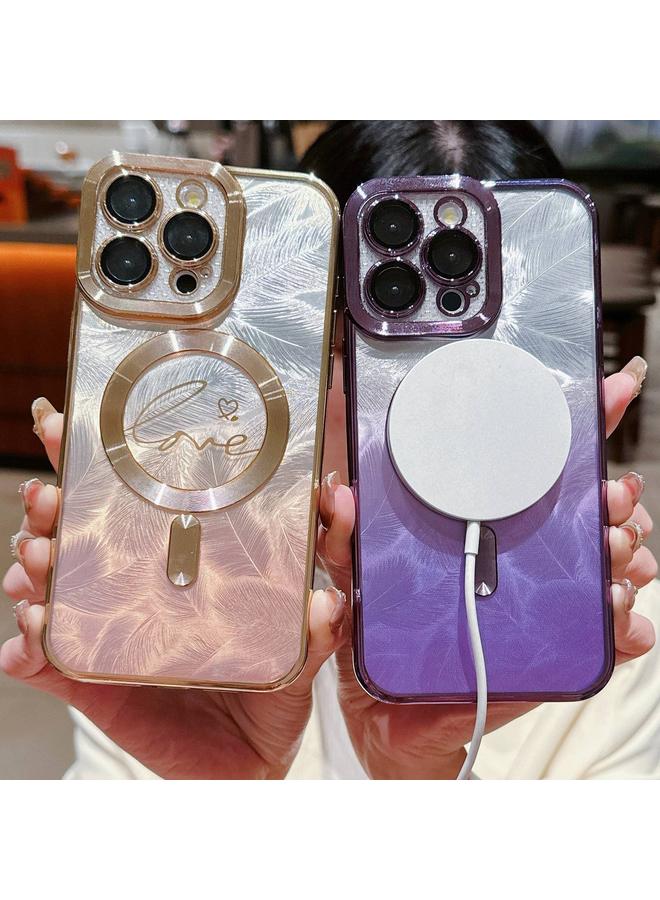 Zaboon Case For iPhone 11 Dual-Love Feather Gradient Glitter Magsafe TPU Phone Case - Image 4