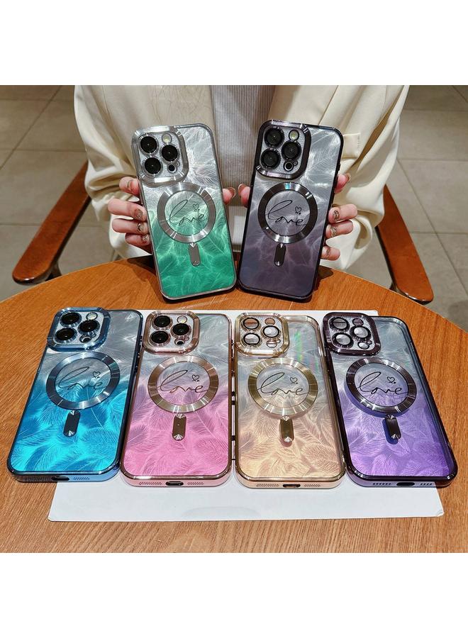 Zaboon Case For iPhone 11 Dual-Love Feather Gradient Glitter Magsafe TPU Phone Case - Image 2